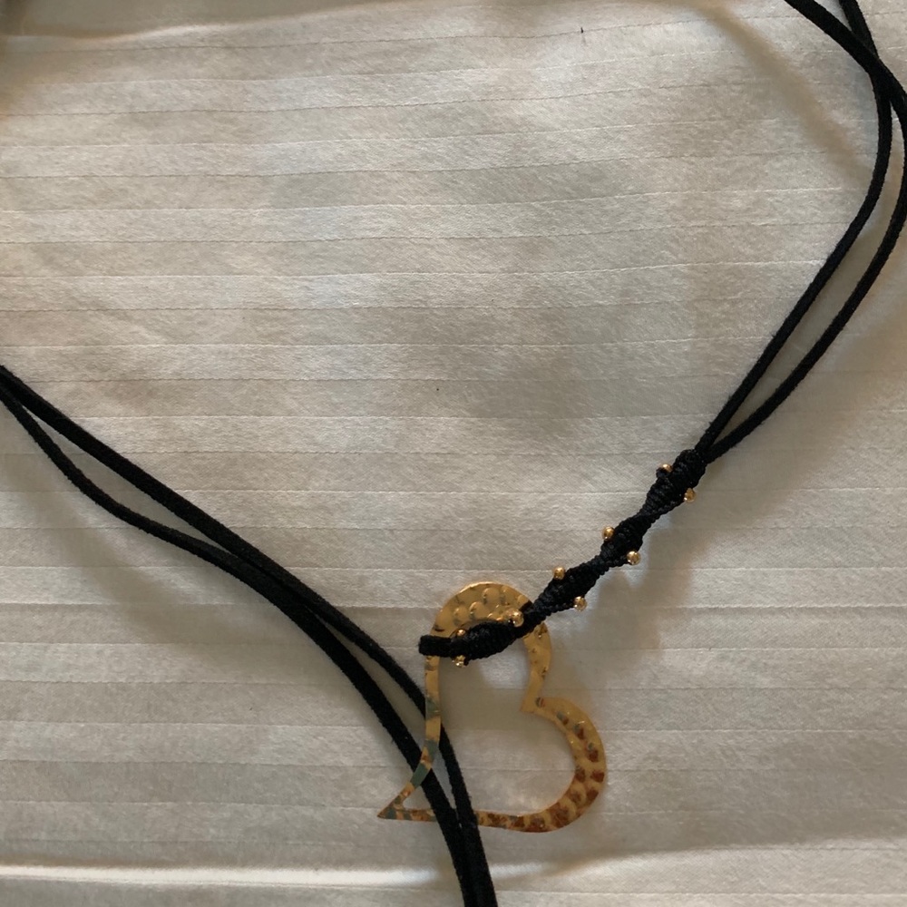 New black satin rope with gold heart necklace